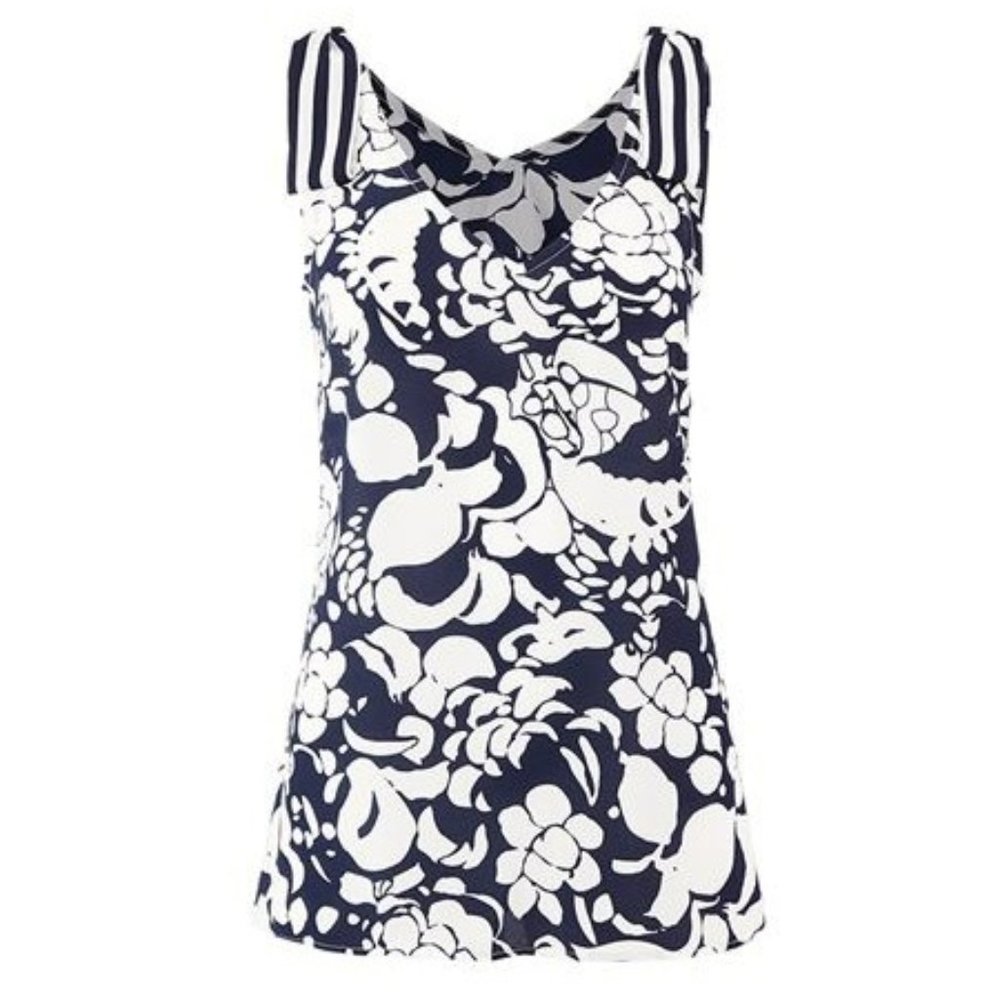 cabi Shoulder Tie Top -- Navy/White -- Small